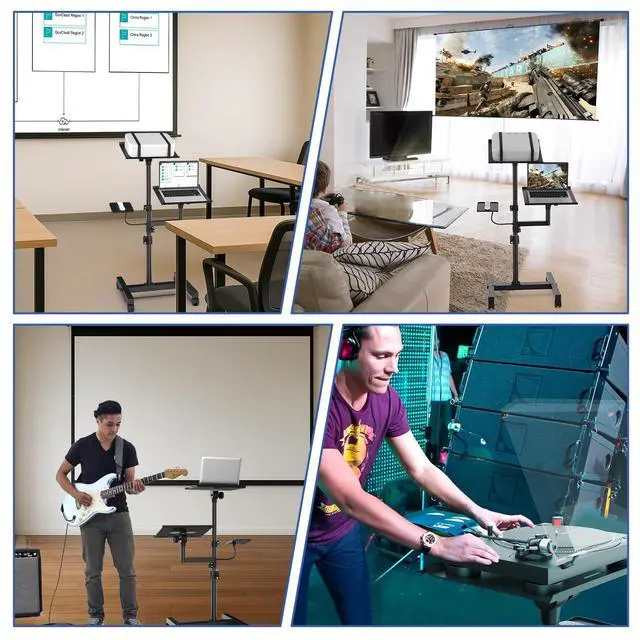 Alt view image 6 of 7 - 2 Shelves Mobile Projector Stand, Rolling Laptop Stand Adjustable Height to 47 Inches, Podium Stands with Ventilated Tray, Heavy Duty, Laptop Floor Stand for Office, Home, Stage, DJ