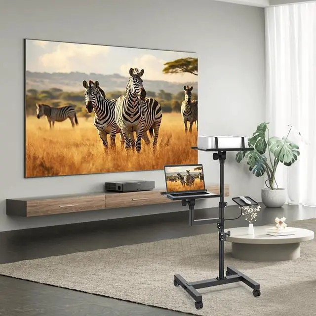 Alt view image 7 of 7 - 2 Shelves Mobile Projector Stand, Rolling Laptop Stand Adjustable Height to 47 Inches, Podium Stands with Ventilated Tray, Heavy Duty, Laptop Floor Stand for Office, Home, Stage, DJ