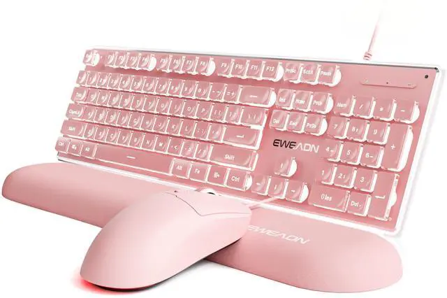 Main image of GX710S Wired Keyboard and Mouse Combo with White Backlit Pudding Keycaps, Wrist Rest, Full Size, Metal Panel, Quiet Cute Ergonomic Computer Keyboard Mouse Set for Windows PC Desktop - Pink