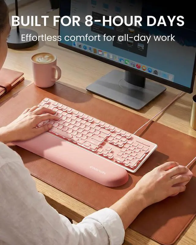 Alt view image 5 of 7 - GX710S Wired Keyboard and Mouse Combo with White Backlit Pudding Keycaps, Wrist Rest, Full Size, Metal Panel, Quiet Cute Ergonomic Computer Keyboard Mouse Set for Windows PC Desktop - Pink