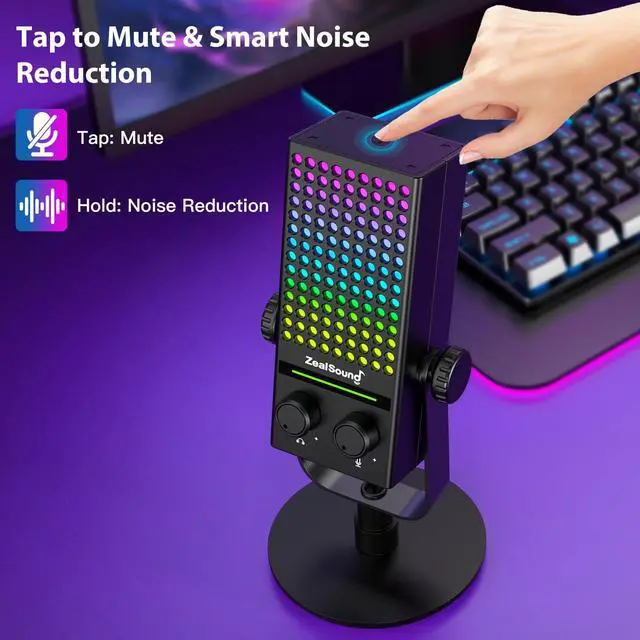 Alt view image 3 of 7 - USB Gaming Microphone for Xbox PC Mac iPhone & Android, Noise Reduction Mic with One-Tap Mute, Gain Control, Zero-Latency Monitoring & RGB Lighting, for YouTube TikTok Podcasting & Streaming