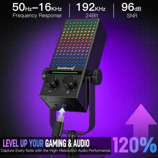 Alt view image 2 of 7 - USB Gaming Microphone for Xbox PC Mac iPhone & Android, Noise Reduction Mic with One-Tap Mute, Gain Control, Zero-Latency Monitoring & RGB Lighting, for YouTube TikTok Podcasting & Streaming