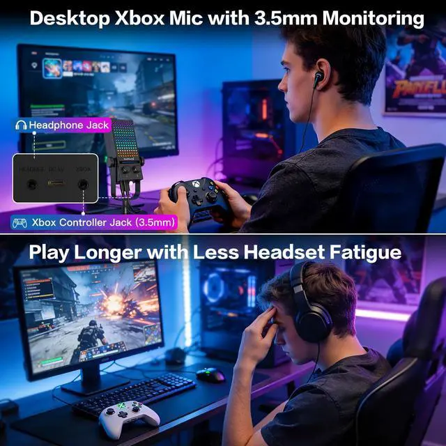 Alt view image 6 of 7 - USB Gaming Microphone for Xbox PC Mac iPhone & Android, Noise Reduction Mic with One-Tap Mute, Gain Control, Zero-Latency Monitoring & RGB Lighting, for YouTube TikTok Podcasting & Streaming