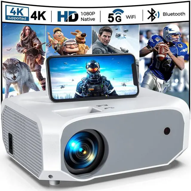 Main image of Projector with 5G WiFi and Bluetooth Native 1080P 4K Support, Outdoor Movie Projector, Portable Home Theater Projector for iOS/Android/TV Stick/Laptop/HDMI/USB