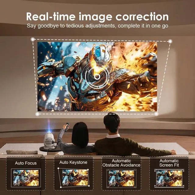 Alt view image 2 of 7 - Mini Portable Projector with Wi-Fi 6 & Bluetooth Supports 4K/1080P, Android 11.0, 90° Rotatable, Auto Keystone, for Laptop/PC/Smartphone (Rose Gold)