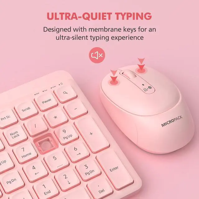 Alt view image 5 of 7 - Pink Wireless Keyboard and Mouse Combo for Desktop Mac iPad Bluetooth 2.4 Ghz Rechargeable Slim Silent Click with Number Pad Compatible with Pc, Laptop, Tablet (Pink)