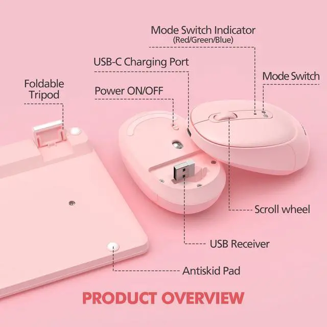 Alt view image 7 of 7 - Pink Wireless Keyboard and Mouse Combo for Desktop Mac iPad Bluetooth 2.4 Ghz Rechargeable Slim Silent Click with Number Pad Compatible with Pc, Laptop, Tablet (Pink)