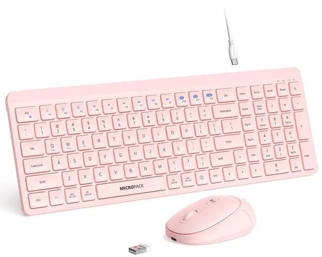 Main image of Pink Wireless Keyboard and Mouse Combo for Desktop Mac iPad Bluetooth 2.4 Ghz Rechargeable Slim Silent Click with Number Pad Compatible with Pc, Laptop, Tablet (Pink)