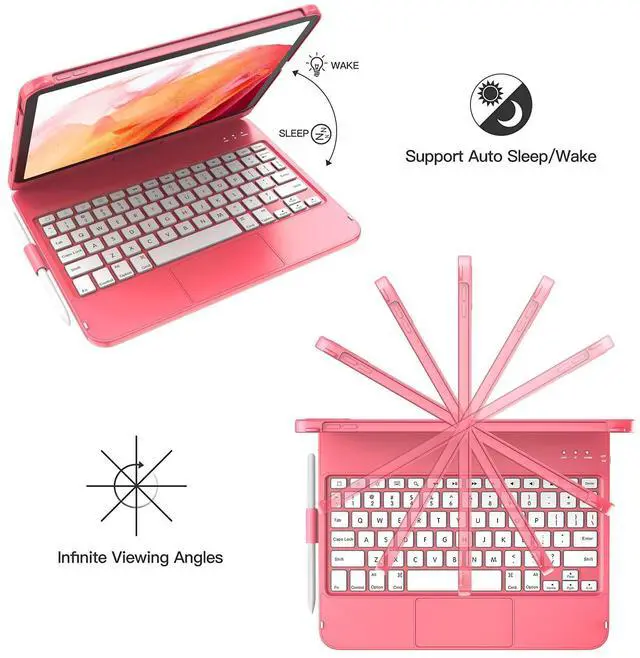 Alt view image 4 of 7 - Touch for iPad (A16) 11th Generation Case with Keyboard (11", 2025) & 10th Gen (10.9", 2022) - 360° Rotatable, Thin & Light, Multi-Touch Trackpad for iPad (A16) 11th/10th Gen (Dark Pink)