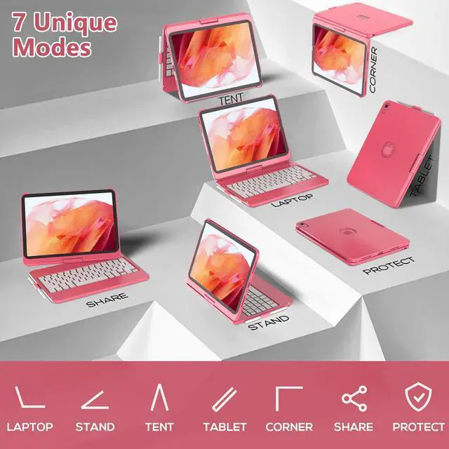 Alt view image 5 of 7 - Touch for iPad (A16) 11th Generation Case with Keyboard (11", 2025) & 10th Gen (10.9", 2022) - 360° Rotatable, Thin & Light, Multi-Touch Trackpad for iPad (A16) 11th/10th Gen (Dark Pink)