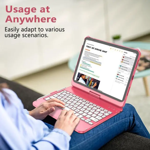 Alt view image 6 of 7 - Touch for iPad (A16) 11th Generation Case with Keyboard (11", 2025) & 10th Gen (10.9", 2022) - 360° Rotatable, Thin & Light, Multi-Touch Trackpad for iPad (A16) 11th/10th Gen (Dark Pink)