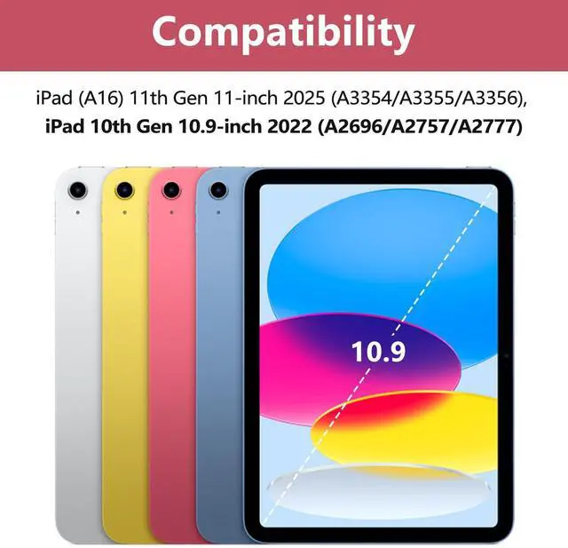 Alt view image 7 of 7 - Touch for iPad (A16) 11th Generation Case with Keyboard (11", 2025) & 10th Gen (10.9", 2022) - 360° Rotatable, Thin & Light, Multi-Touch Trackpad for iPad (A16) 11th/10th Gen (Dark Pink)
