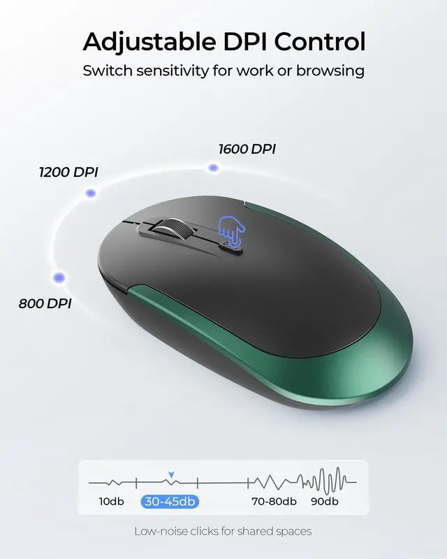 Alt view image 6 of 7 - Wireless Keyboard and Mouse Combo, Rechargeable Quiet Keyboard Mouse, Sleek and Ultra Thin Design, Full-Size with Number Pad for Windows, Laptop, PC, Notebook, Desktop- Dark Green