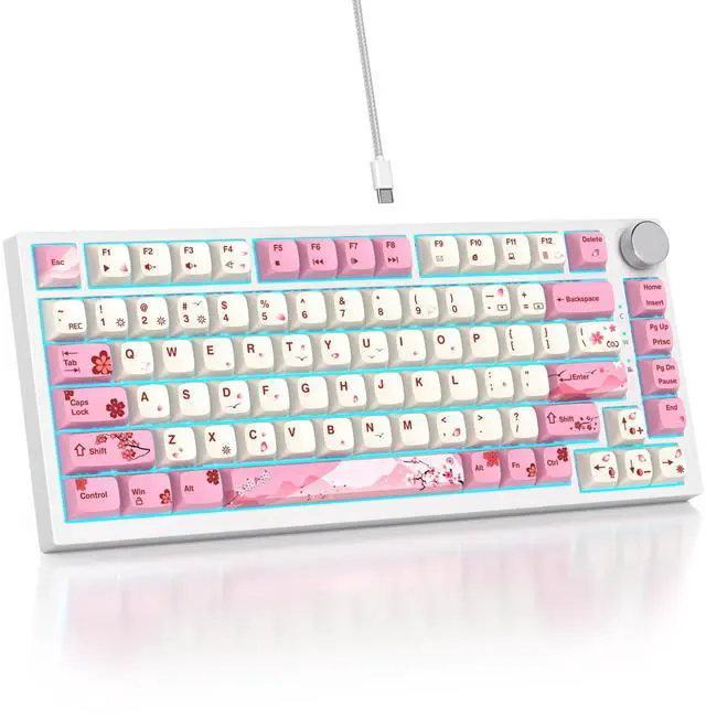 Main image of 75% TKL Wired Mechanical Keyboard,RGB Backlit Gasket Mount 82 Key Hot Swappable Custom Linear Red Switch Gaming Keyboard with Volume Knob & PBT Keycaps (Pink)
