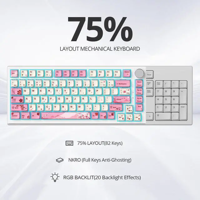 Alt view image 7 of 7 - 75% TKL Wired Mechanical Keyboard,RGB Backlit Gasket Mount 82 Key Hot Swappable Custom Linear Red Switch Gaming Keyboard with Volume Knob & PBT Keycaps (Pink)