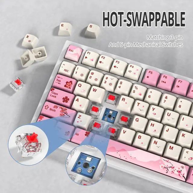 Alt view image 2 of 7 - 75% TKL Wired Mechanical Keyboard,RGB Backlit Gasket Mount 82 Key Hot Swappable Custom Linear Red Switch Gaming Keyboard with Volume Knob & PBT Keycaps (Pink)