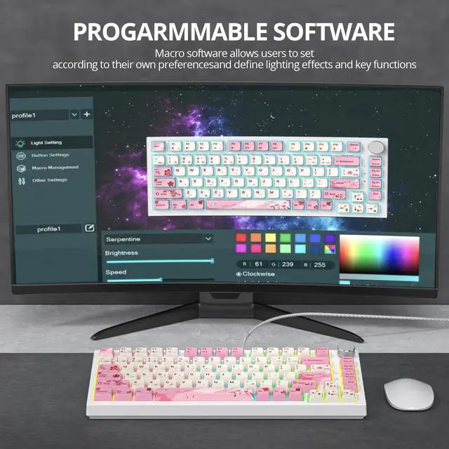 Alt view image 6 of 7 - 75% TKL Wired Mechanical Keyboard,RGB Backlit Gasket Mount 82 Key Hot Swappable Custom Linear Red Switch Gaming Keyboard with Volume Knob & PBT Keycaps (Pink)