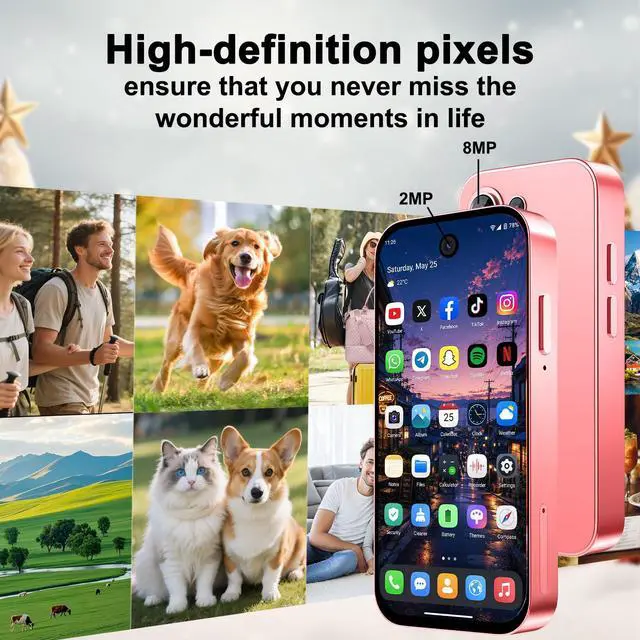 Alt view image 4 of 7 - Mini Phone for Kids,Kids Smart Phone,Unlocked Mini Smartphone,3G,4.0 inch HD Touch Screen,Android 10.0 Smartphones Cellphone,3GB+32GB,Dual SIM,Face ID,GPS (Pink)