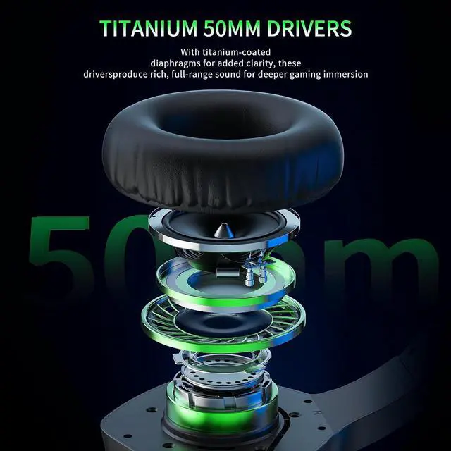 Alt view image 4 of 7 - 2.4GHz Wireless Gaming Headset, Bluetooth 5.3 Gaming Headphones with Noise Canceling Mic, 120H Ultra-Long Battery, 50mm Drivers, Multi-Platform for PC / PS5 /PS4/ Switch/Mobile, Green