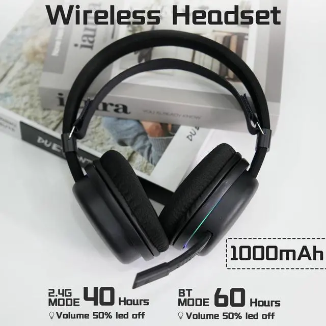 Alt view image 6 of 7 - Aula G7 Wireless Gaming Headset, Surround Sound 10ms Low Latency, PC Headset with Detachable Noise Canceling Mic, 40mm Driver, Tri-Mode 2.4G/BT5.2/Wired 3.5mm, Over Ear Headphone for PS5, PS4, Switch