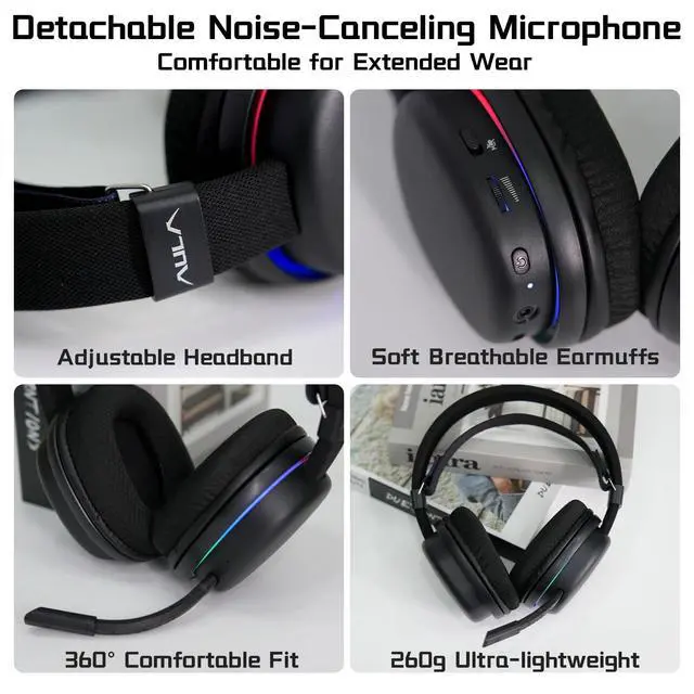 Alt view image 7 of 7 - Aula G7 Wireless Gaming Headset, Surround Sound 10ms Low Latency, PC Headset with Detachable Noise Canceling Mic, 40mm Driver, Tri-Mode 2.4G/BT5.2/Wired 3.5mm, Over Ear Headphone for PS5, PS4, Switch
