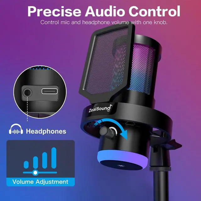 Alt view image 6 of 6 - Wireless Microphone for PC Mac iPhone iPad & Android, USB Mic with Noise Reduction, Tap Mute and Volume Control, RGB Light and Real-Time Monitoring, for Podcasting Streaming Gaming & TikTok