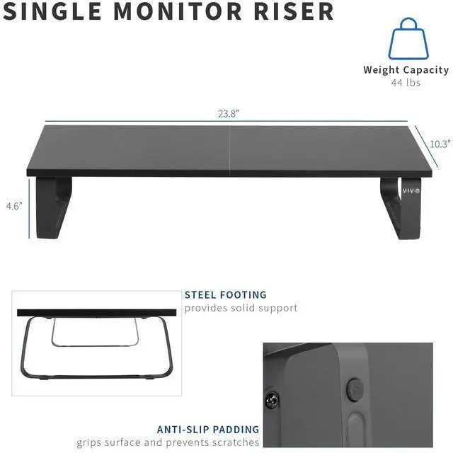 Alt view image 3 of 7 - Monitor and Laptop Stand, 24 inch Desktop Riser, Black, STAND-V000D