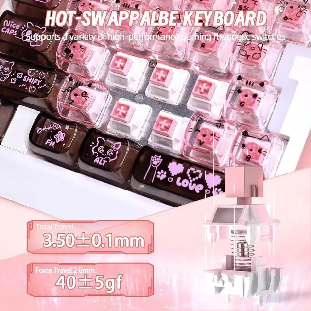 Alt view image 5 of 7 - AK029 Wired 29 Keys One-Handed RGB Gaming Keyboard with 8000HZ,0.01mm RT Magnetic Switches Adjustable Actuation,Hotswappable Mechanical Keyboard,Aluminum Plate,Web Driver for Gamers-Black Pink