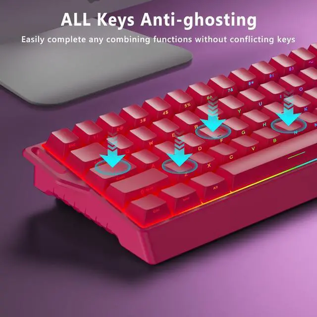 Alt view image 7 of 7 - 60% Wireless Mechanical Gaming Keyboard, Bluetooth/2.4GHz/USB-C Hot Swappable RGB Backlit Keyboard with Side-Printed PBT Keycaps, 60 Percent Compact Keyboard for Mac PC PS5 Xbox, Pink