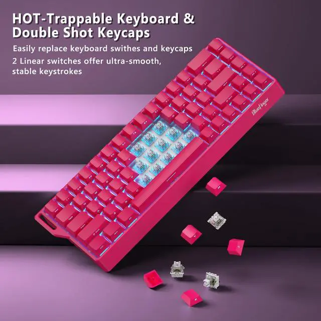 Alt view image 6 of 7 - 60% Wireless Mechanical Gaming Keyboard, Bluetooth/2.4GHz/USB-C Hot Swappable RGB Backlit Keyboard with Side-Printed PBT Keycaps, 60 Percent Compact Keyboard for Mac PC PS5 Xbox, Pink