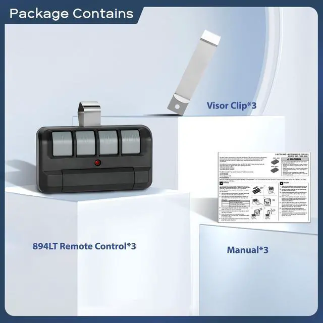 Alt view image 4 of 7 - 3Pcs 894LT 4-Button Garage Door Opener Remote Control for Garage Door, 894LT 4 Button Remote Control Replaces 811LM 892LT 61LM 361LM Dip Switch Remote, Security+ 2.0
