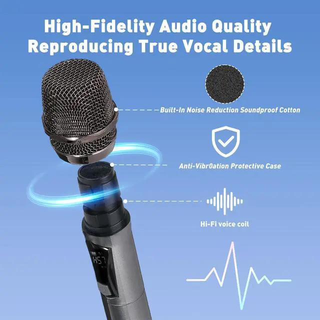 Alt view image 2 of 7 - Wireless Handheld Microphones for Singing with 500 FT Reception