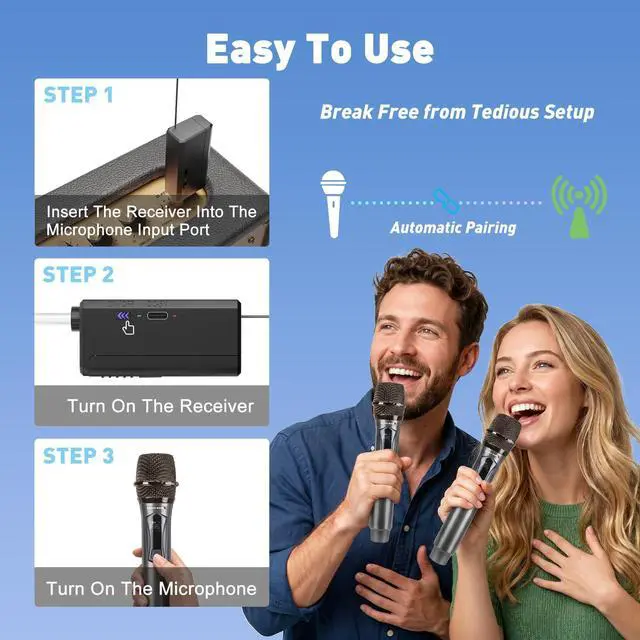 Alt view image 5 of 7 - Wireless Handheld Microphones for Singing with 500 FT Reception