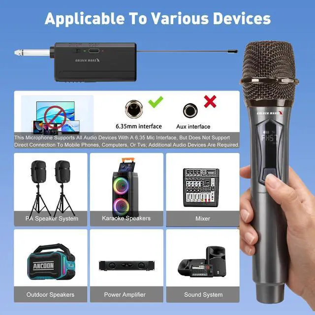 Alt view image 7 of 7 - Wireless Handheld Microphones for Singing with 500 FT Reception