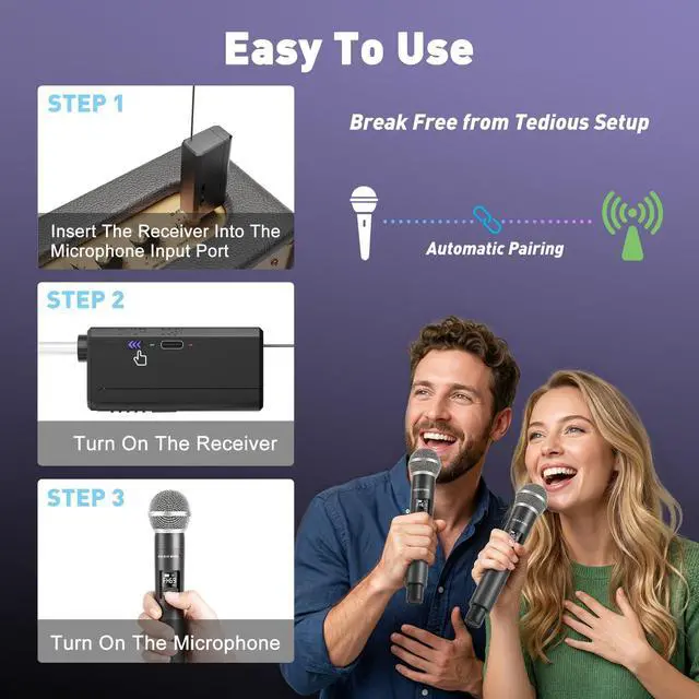 Alt view image 5 of 7 - Handheld Wireless Microphones for Karaoke Singing with 500 FT Reception