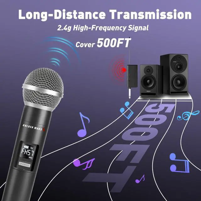 Alt view image 4 of 7 - Handheld Wireless Microphones for Karaoke Singing with 500 FT Reception