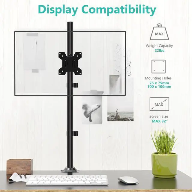 Alt view image 3 of 7 - Monitor Arm Mount for Desk, Single Extra Tall Computer Desk Mount, Monitor Bracket Mount Stand Single, up to 32 inch, 22 lbs (M001XL), Black