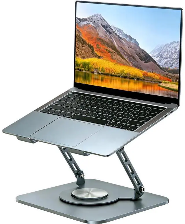 Main image of 360 Rotating Laptop StandErgonomic Foldable Computer StandAdjustable Height Laptop Metal Holder with All Laptops (10-16") - Grey