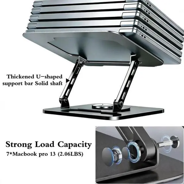 Alt view image 2 of 7 - 360 Rotating Laptop StandErgonomic Foldable Computer StandAdjustable Height Laptop Metal Holder with All Laptops (10-16") - Grey