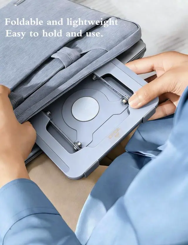 Alt view image 7 of 7 - 360 Rotating Laptop StandErgonomic Foldable Computer StandAdjustable Height Laptop Metal Holder with All Laptops (10-16") - Grey