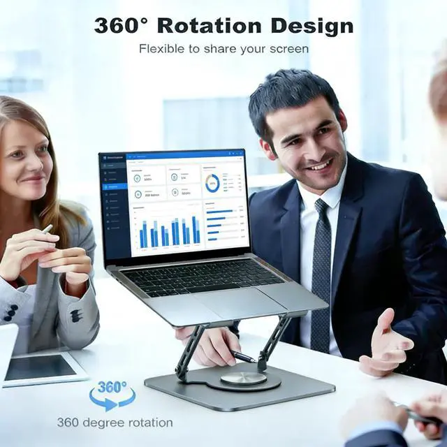 Alt view image 6 of 7 - 360 Rotating Laptop StandErgonomic Foldable Computer StandAdjustable Height Laptop Metal Holder with All Laptops (10-16") - Grey