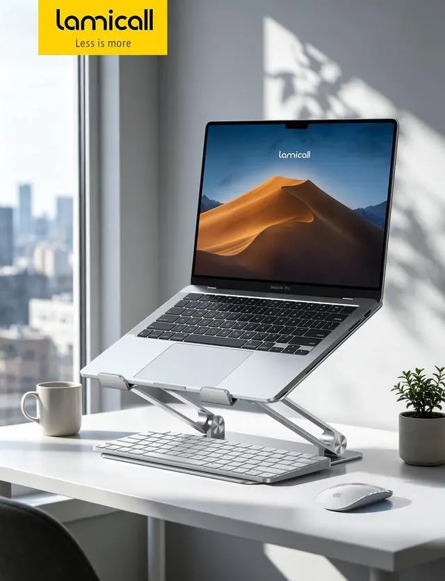 Alt view image 7 of 7 - Adjustable Laptop Stand, Portable Laptop Riser, Aluminum Laptop Stand for Desk Foldable, Ergonomic Computer Notebook Holder for MacBook Air Pro HP, Office Desk Accessories (10-17.3'')- Silver