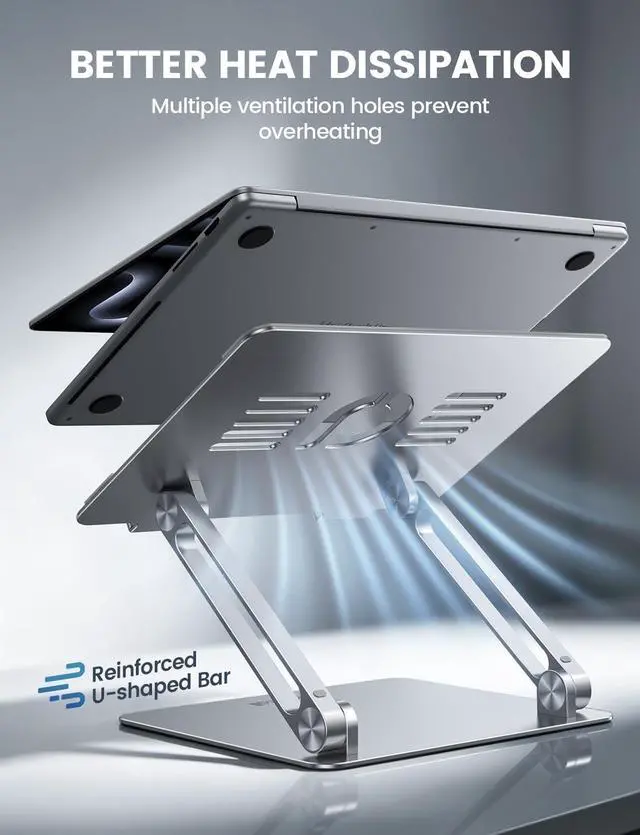 Alt view image 6 of 7 - Adjustable Laptop Stand, Portable Laptop Riser, Aluminum Laptop Stand for Desk Foldable, Ergonomic Computer Notebook Holder for MacBook Air Pro HP, Office Desk Accessories (10-17.3'')- Silver