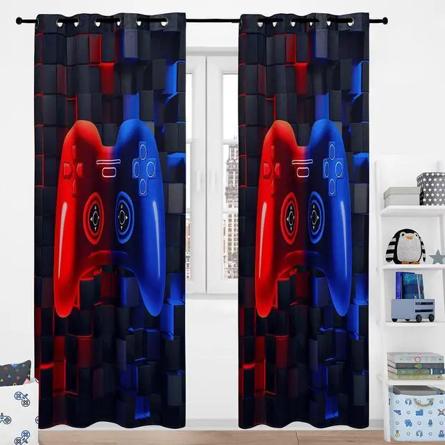 Main image of Game Curtains 2 Panel Sets Video Gaming Boys Blackout Curtains for Bedroom Living Room Decor Colorful Red and Blue Gamer Gamepad Kids Home Window Curtain Drapes(Red Blue, 42x84inch)