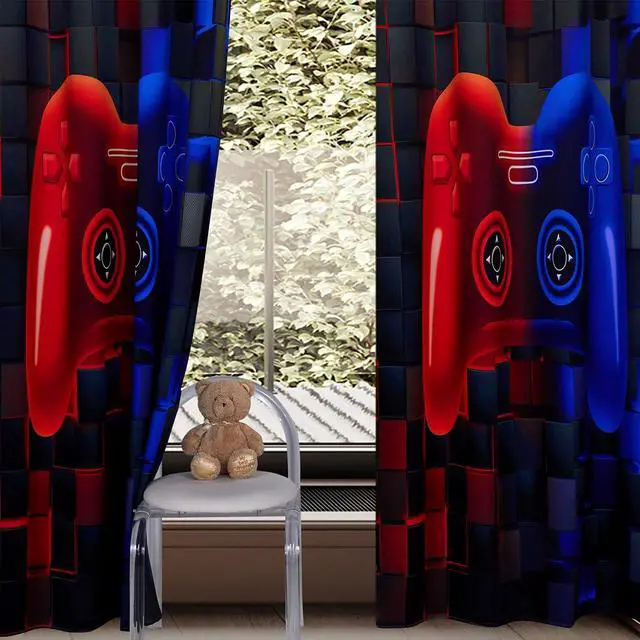 Alt view image 3 of 7 - Game Curtains 2 Panel Sets Video Gaming Boys Blackout Curtains for Bedroom Living Room Decor Colorful Red and Blue Gamer Gamepad Kids Home Window Curtain Drapes(Red Blue, 42x84inch)