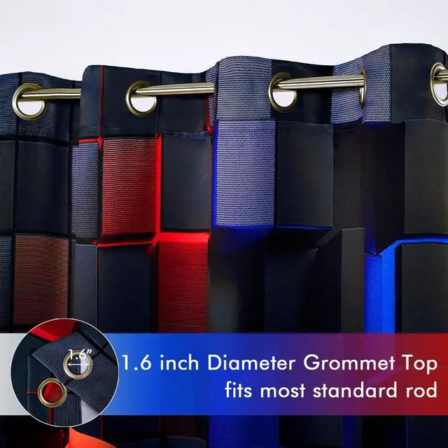 Alt view image 5 of 7 - Game Curtains 2 Panel Sets Video Gaming Boys Blackout Curtains for Bedroom Living Room Decor Colorful Red and Blue Gamer Gamepad Kids Home Window Curtain Drapes(Red Blue, 42x84inch)