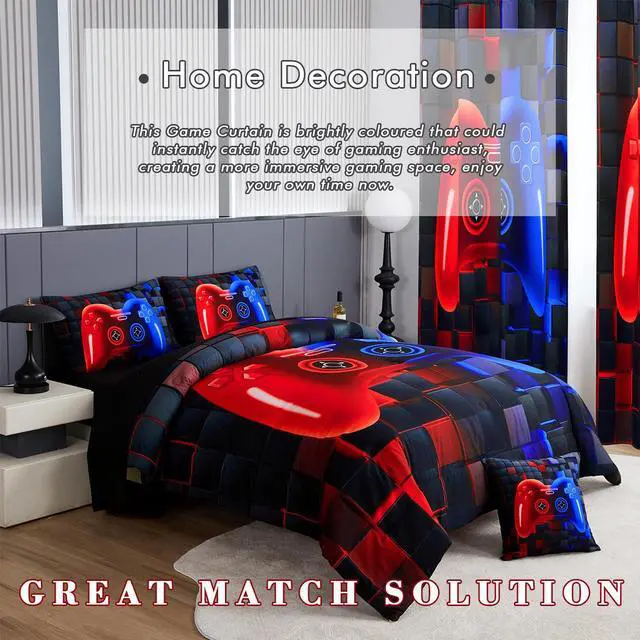 Alt view image 7 of 7 - Game Curtains 2 Panel Sets Video Gaming Boys Blackout Curtains for Bedroom Living Room Decor Colorful Red and Blue Gamer Gamepad Kids Home Window Curtain Drapes(Red Blue, 42x84inch)