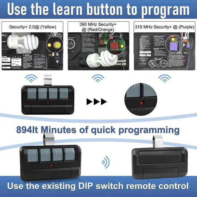 Alt view image 4 of 6 - Upgrade (3 Pack) 894LT Garage Door Opener Remote for Liftmaster Chamberlain, Garage Door Remote Replaces 811LM 892LT 61LM Dip Switch Gate Opener Remote, 4 Button, Security+ 2.0 Remote Control