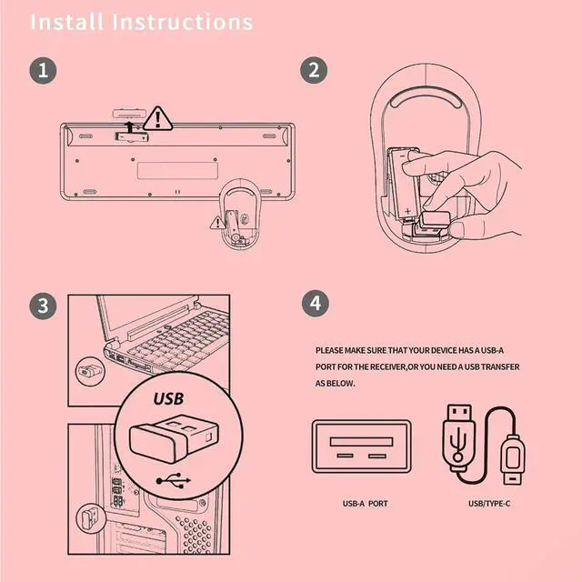 Alt view image 2 of 7 - Wireless Keyboard and Mouse | Cute Colorful Keyboard and Mouse with 2.4GHz Cordless Retro Typewriter Keyboard | Auto-Sleep | USB Receiver for Windows PC/Laptop - Pink