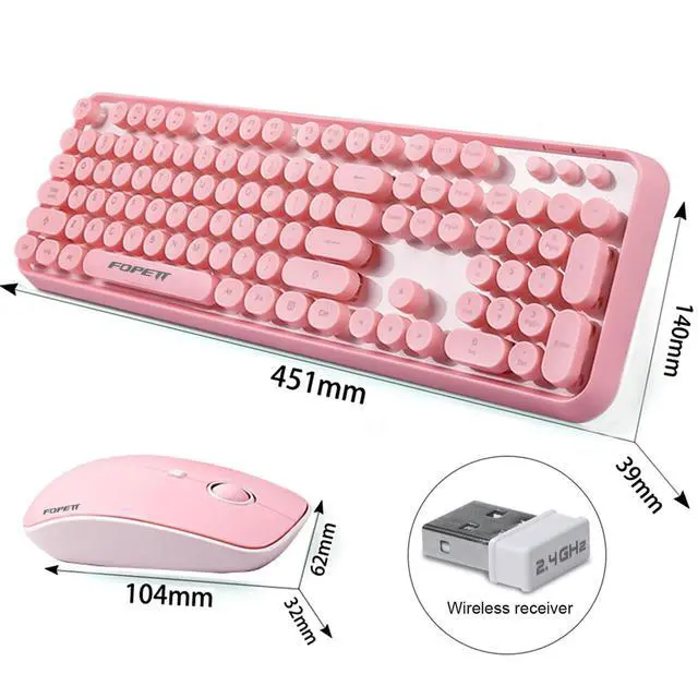 Alt view image 6 of 7 - Wireless Keyboard and Mouse | Cute Colorful Keyboard and Mouse with 2.4GHz Cordless Retro Typewriter Keyboard | Auto-Sleep | USB Receiver for Windows PC/Laptop - Pink